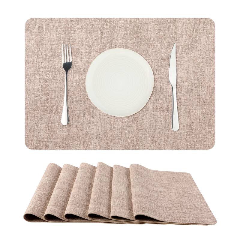 Faux Leather Heat Resistant Placemats Set of 6, Waterproof Dining PU Place Mats - 17x12 inch - Pink