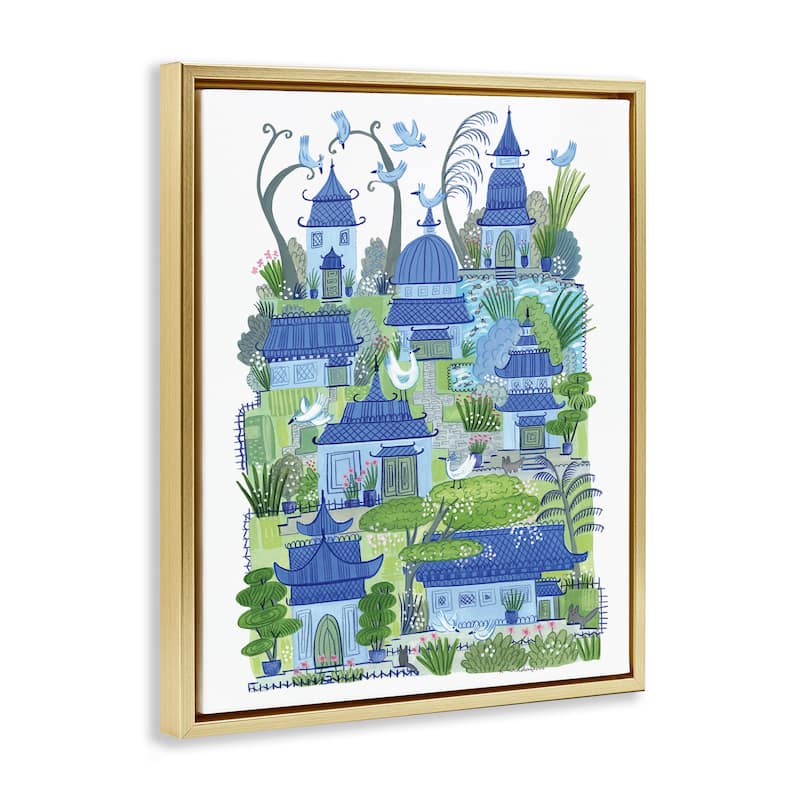 Stupell Charming Village Buildings Framed Floater Canvas Wall Art Design By Kay Widdowson