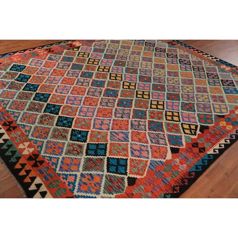 Southwestern Style Kilim Oriental Area Rug Flatweave Wool Carpet - 8'1"x 9'8"