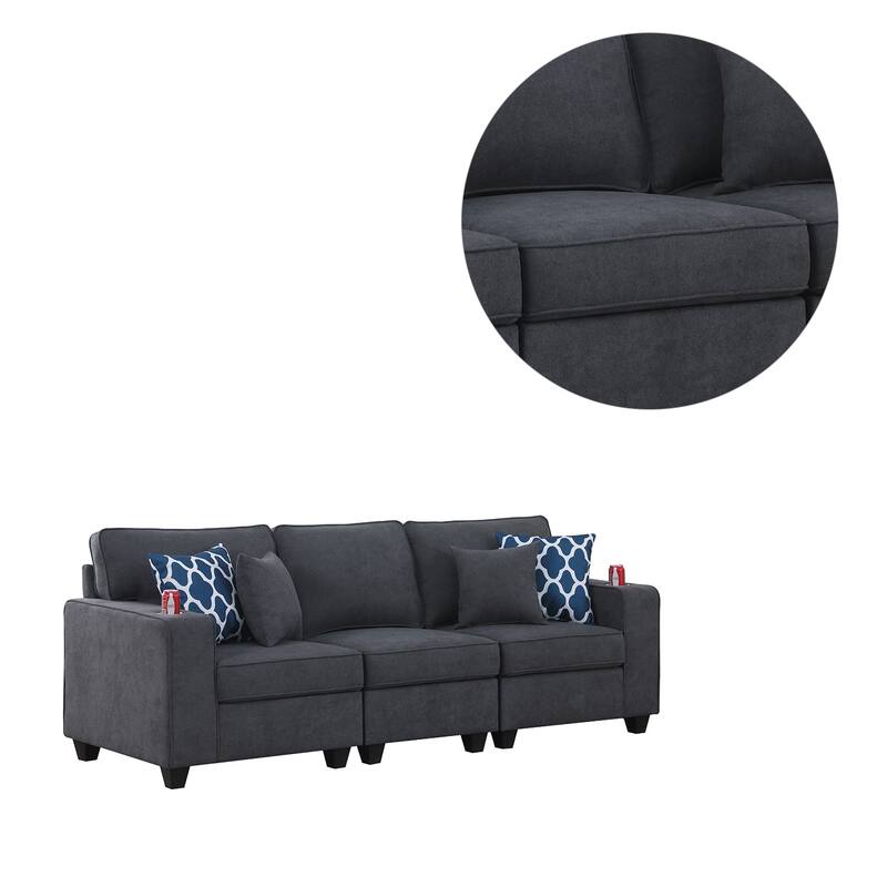 Woven Upholstered Sofa with 2 Cupholders in Stone Gray