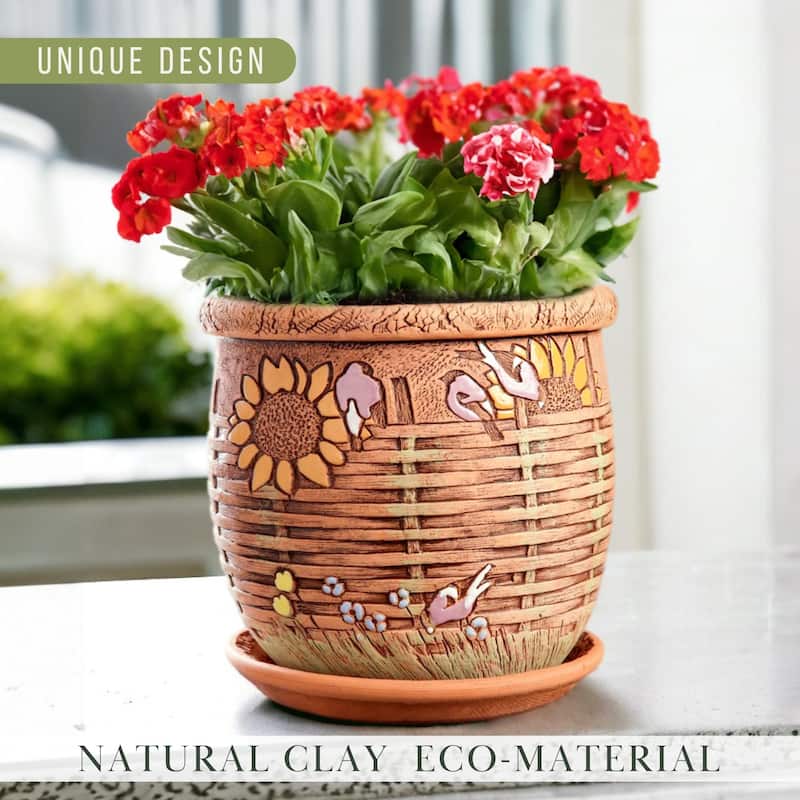 Golden Ceramics 5.9" Handmade Flower Pot Planter - Wicker Fence - Overstock  - 36191145