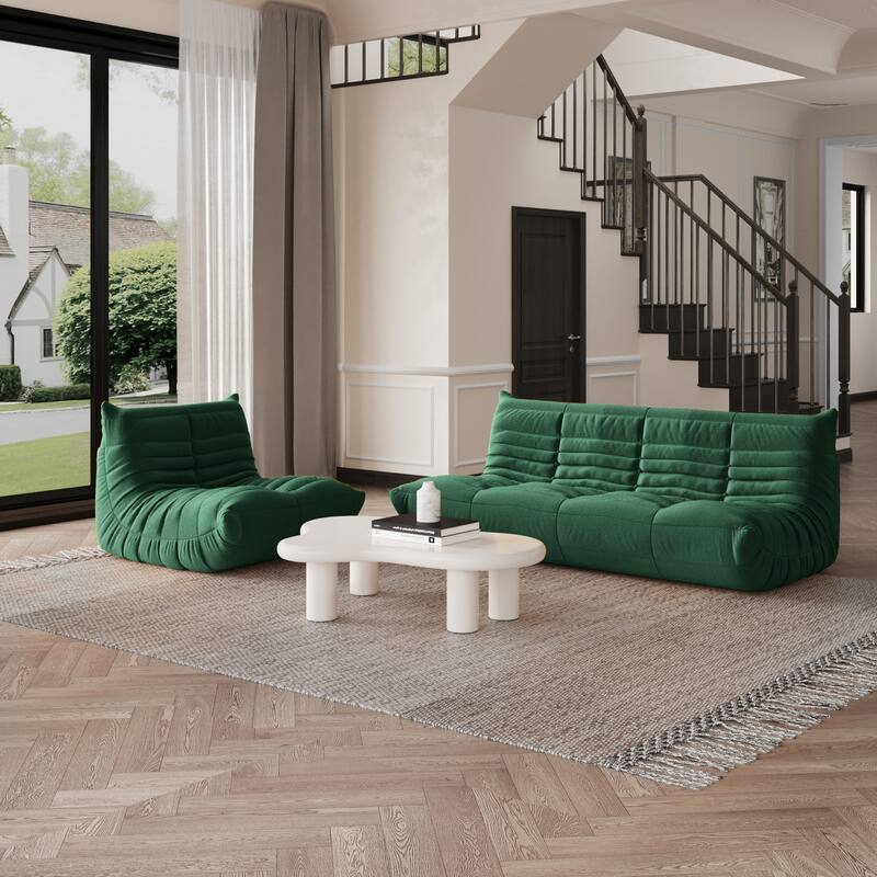 Modern Bean Bag Chair, Teddy Fabric Lounger Chair Lazy Sofa Set - Green
