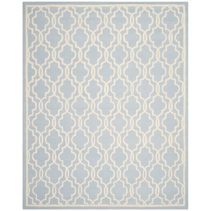 SAFAVIEH Handmade Cambridge Philine Geometric Wool Rug - 12' x 18' - Light Blue/Ivory
