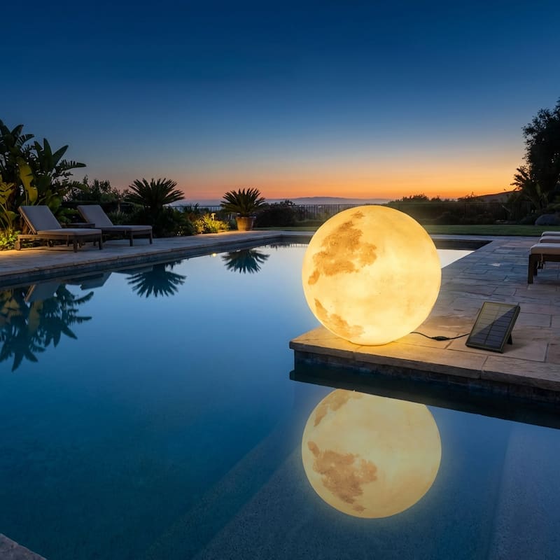 15.7" Indoor/Outdoor Solar Powered Glowing Moon Light - 15.7 inch