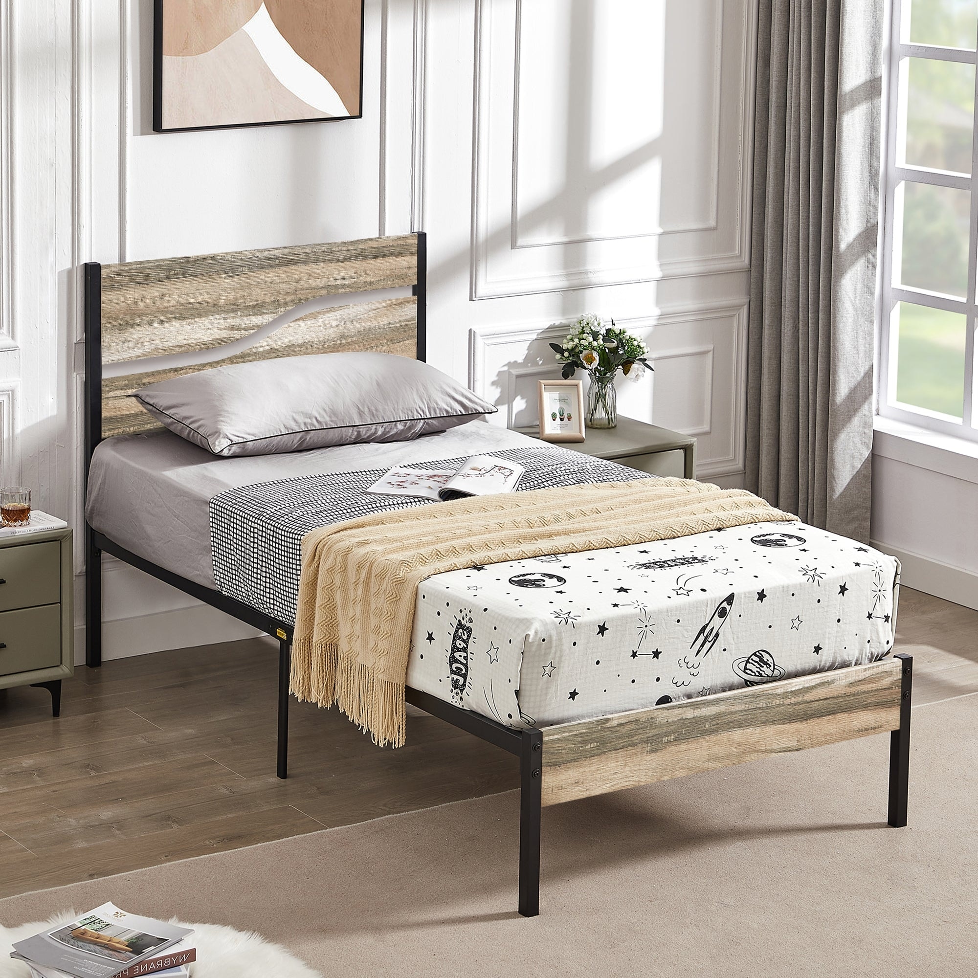 VECELO Industrial Metal Platform Bed Frame with Headboard Twin/Full/Queen/ King Size Bed - On Sale - Bed Bath & Beyond - 32883428