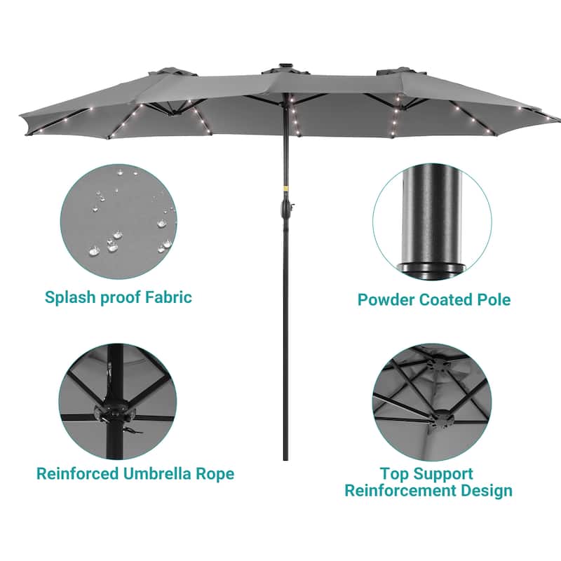 BONOSUKI 15x9ft LED Double-Sided Patio Umbrella Aluminum Large Canopy
