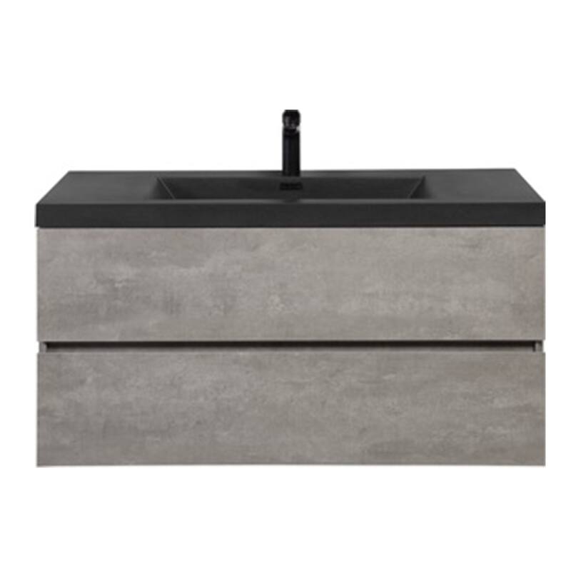 42/48/60/72 inch Plywood Floating Bathroom Vanity in Cement Grey with Integrated Quartz Sink - 42" x 20"