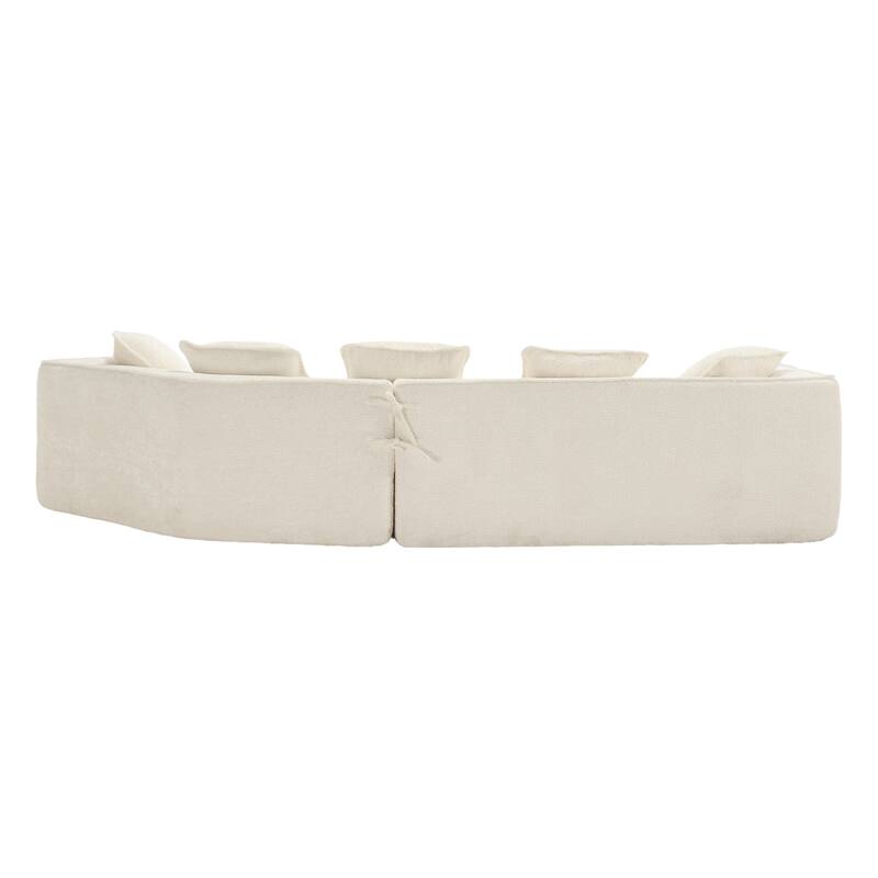 3 Seater Beige Chenille Sofa for Living Room with Unique Double Seat and Corner Design