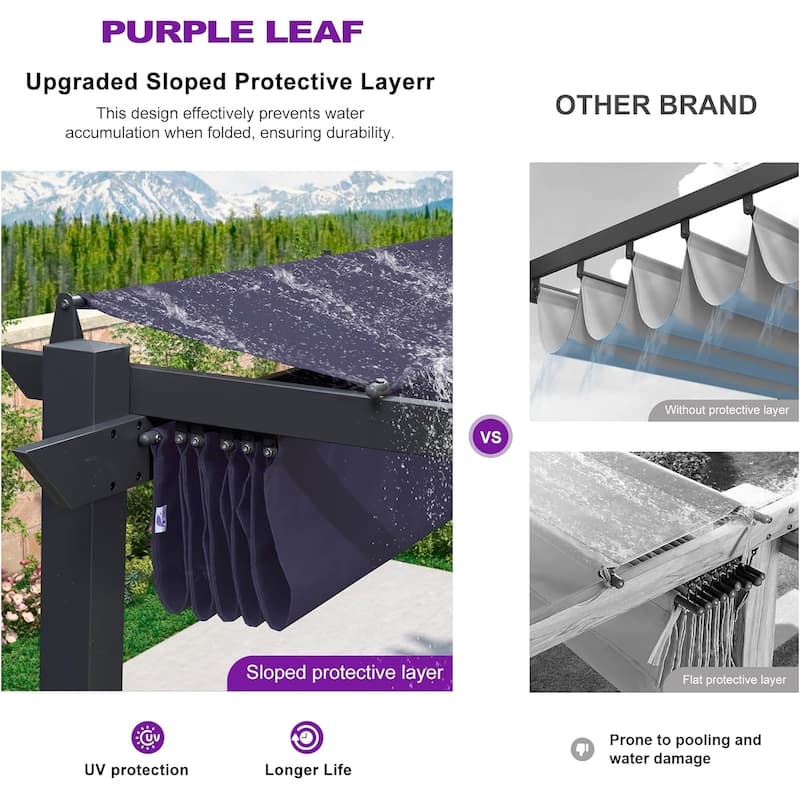 PURPLE LEAF Gazebo Outdoor Retractable Aluminium Grape Trellis Pergola with Extra Top Roof for Patio