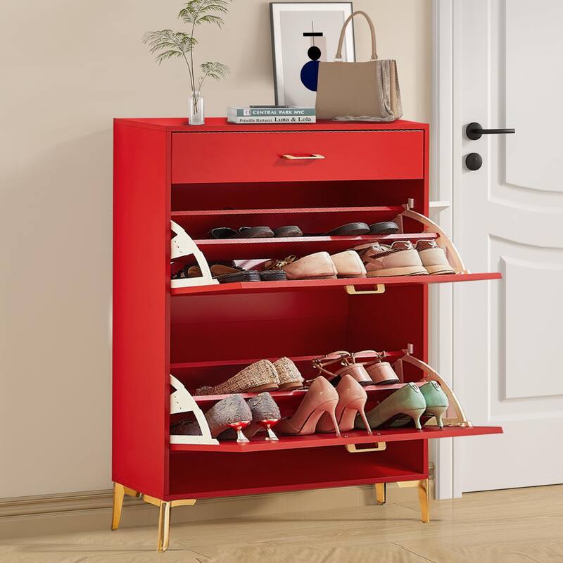 Freestanding Shoe Cabinet for Entryway, with 2 Flip Doors and Drawer - 32'W x 10''D x 43''H