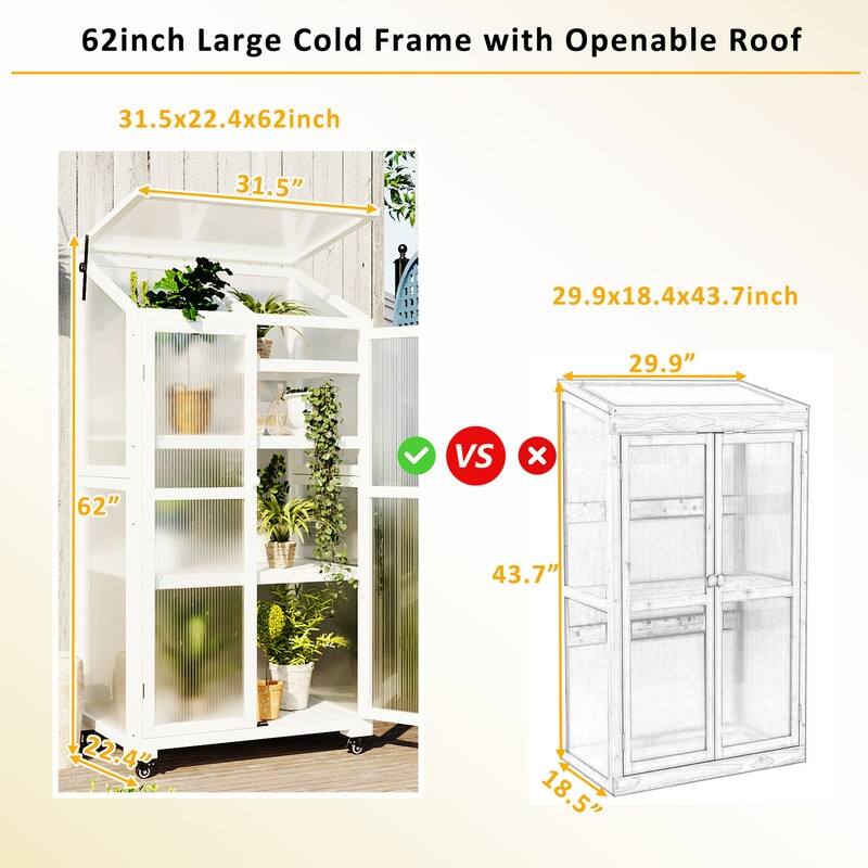 Wood Large Greenhouse with Wheels and Adjustable Shelves