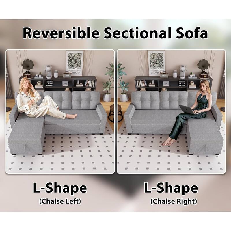 Reversible Sectional Sofa Couch,Sleeper Sofa Bed with Storage Chaise Pull Out Couch Bed for Living Room,Hidden Stroge
