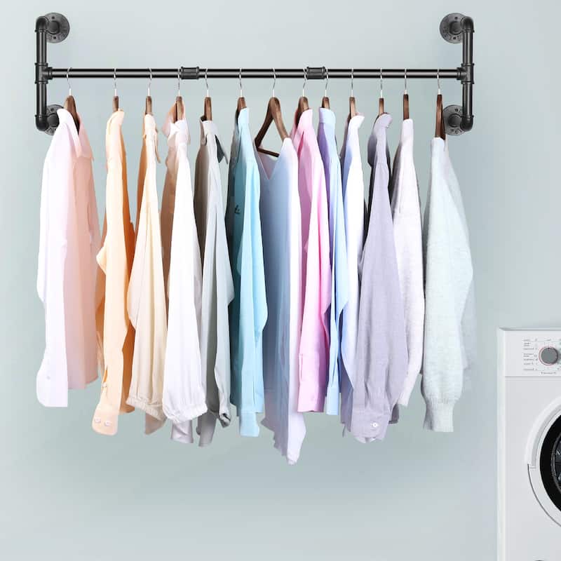 Industrial Pipe Clothes Rack Wall Mounted Hanging Rod Rail Garment