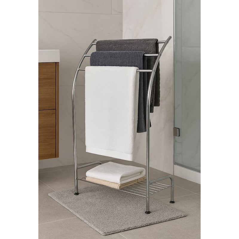 Freestanding Curved 3 Towels Stand with Shelf Chromed Metal - 22 5/8 L x 9.80 W x33.50 H