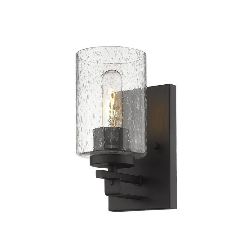 Metal and Textured Wall Sconce with Seeded Glass Shade LED Hardwired - 5.75” x 4.5” x 8.75” (D x W x H)