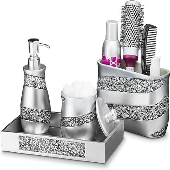 Creative Scents Silver Mosaic Qtip Holder - Gray - Gray
