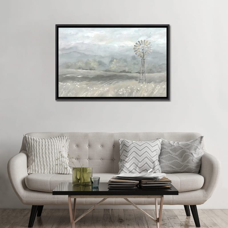 iCanvas "Country Meadow Windmill Landscape Neutral" by Cynthia Coulter Framed