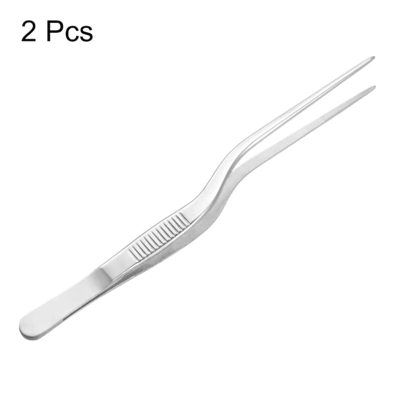 2Pcs Offset Tweezer Tongs 304 Stainless Steel Kitchen Precision Tweezer - Silver
