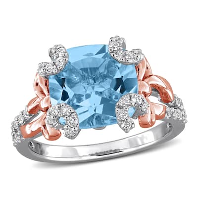 Miadora 6 1/10ct TGW Sky Blue Topaz and White Topaz Cocktail Ring in Two-Tone Silver