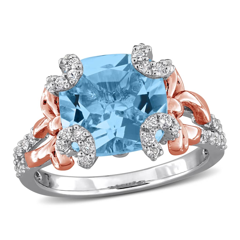 Miadora 6 1/10ct TGW Sky Blue Topaz and White Topaz Cocktail Ring in Two-Tone Silver