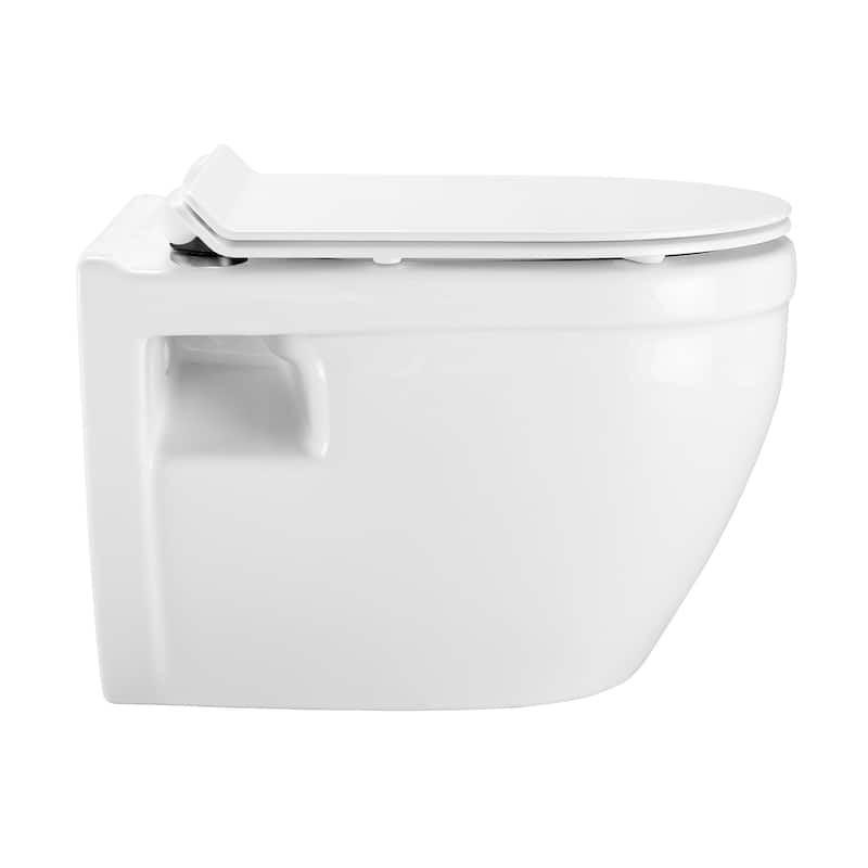 Dieppe Wall Hung Elongated Toilet Bowl, Black Hardware - 20.65" x 14.75" 13.6"