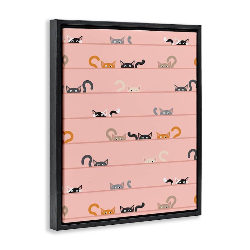 Stupell Peeking Cats on Pink Framed Floater Canvas Wall Art Design By Sazerelli Designs