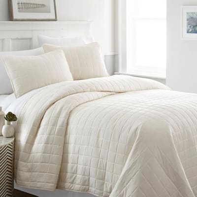 3pc Twin/TwinXL Quilted Coverlet Set Softest Square Ivory
