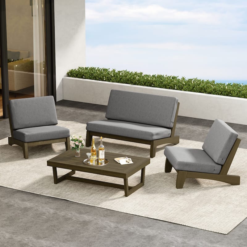 Patio 4 Pieces Teak Wood Conversation Set With Coffee Table