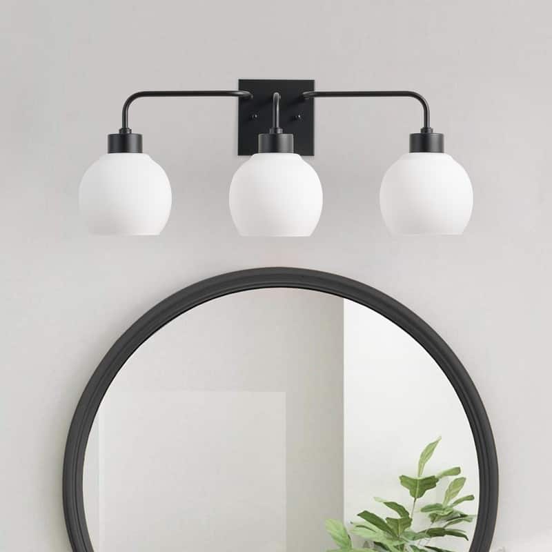 Modern 3-Light Wall Sconce with White Glass Shades for Bathroom Vanity