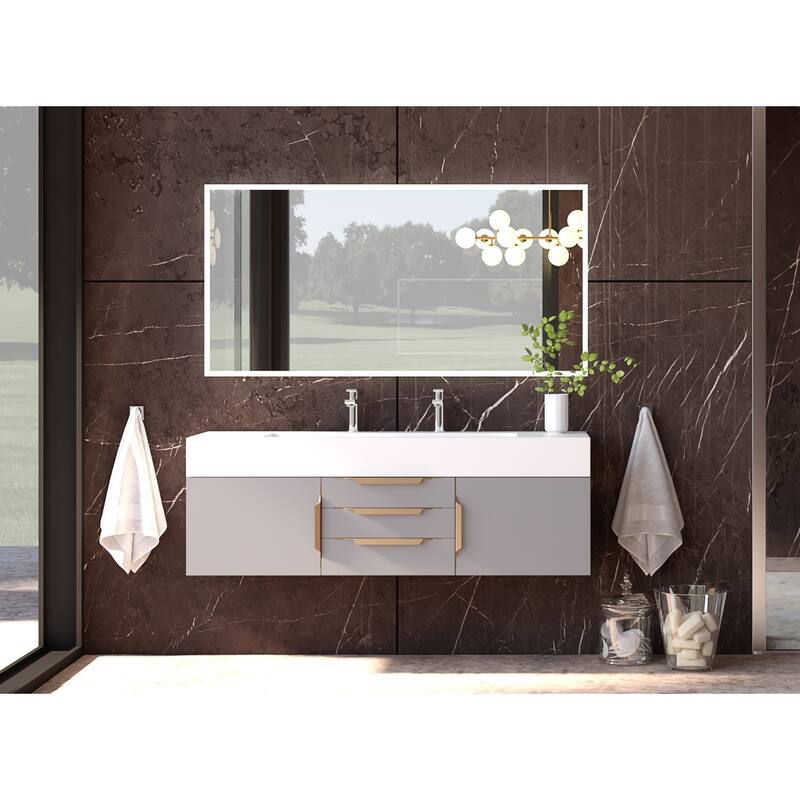 Nile 60" Wall Mounted Bathroom Vanity Set w/ White Top