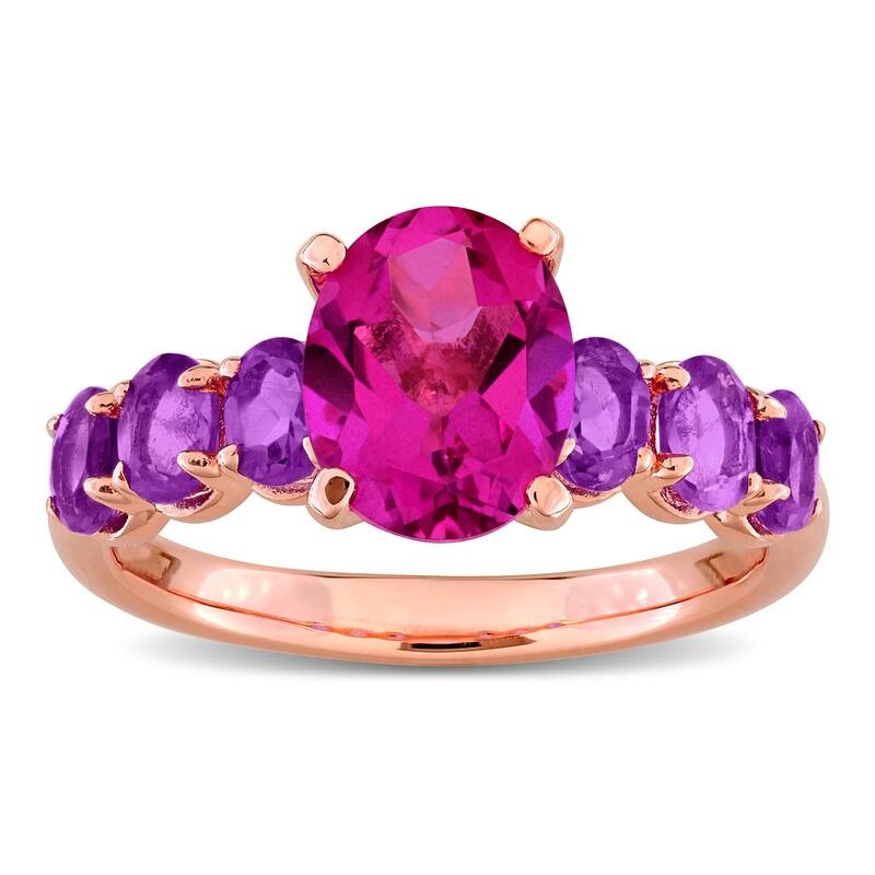 Miadora 3 1/5ct TGW Pink Topaz and Amethyst-Africa Ring in Rose Plated Sterling Silver