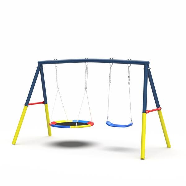 slide 2 of 5, Swing Set for Backyard, 440lbs Swing Set with Heavy-Duty A-Frame Metal Outdoor Swing Stand Blue
