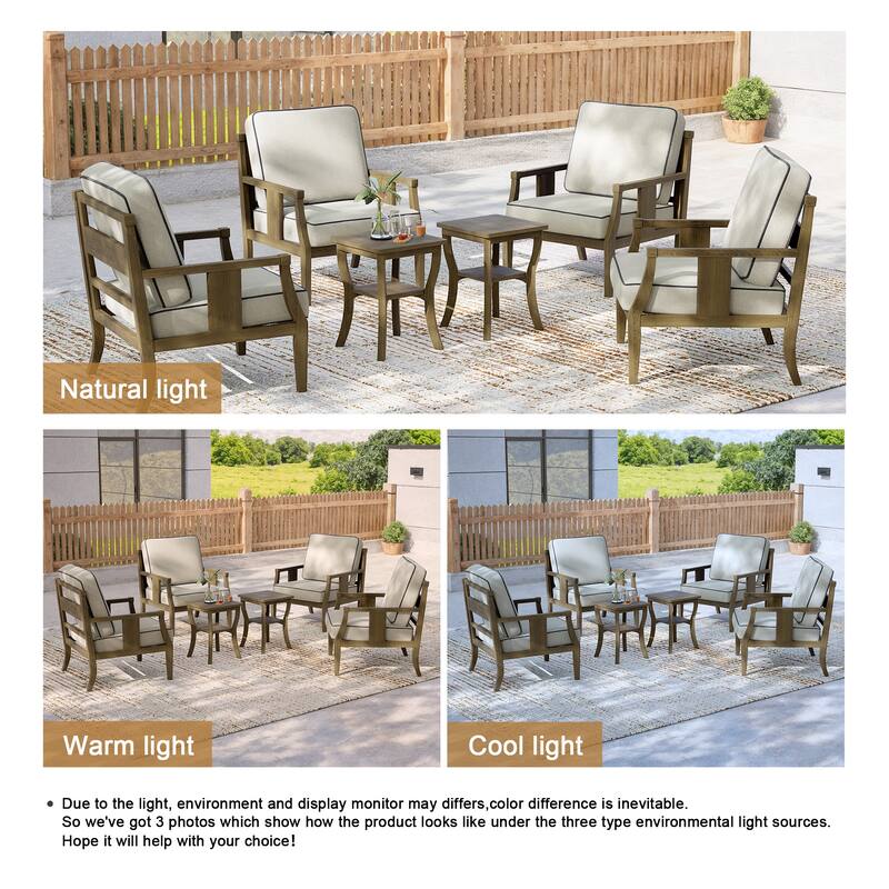 6-piece Outdoor Teak Seating Set Club Chairs with Cushions