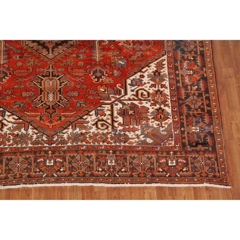 Hand Knotted Oriental 100% Wool Carpet Traditional Medallion Oranges & Rust Heriz Area Rug - 11' 7'' X 8' 4''