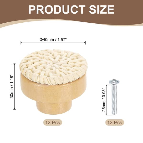 dimension image slide 0 of 4, 12 Pack Rattan Dresser Knobs Round Woven Drawer Knob with Screws
