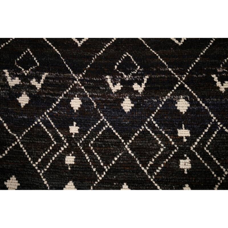 Dark Blue & Brown Moroccan Oriental Area Rug Hand-Knotted Wool Carpet - 8'0" x 10'0"