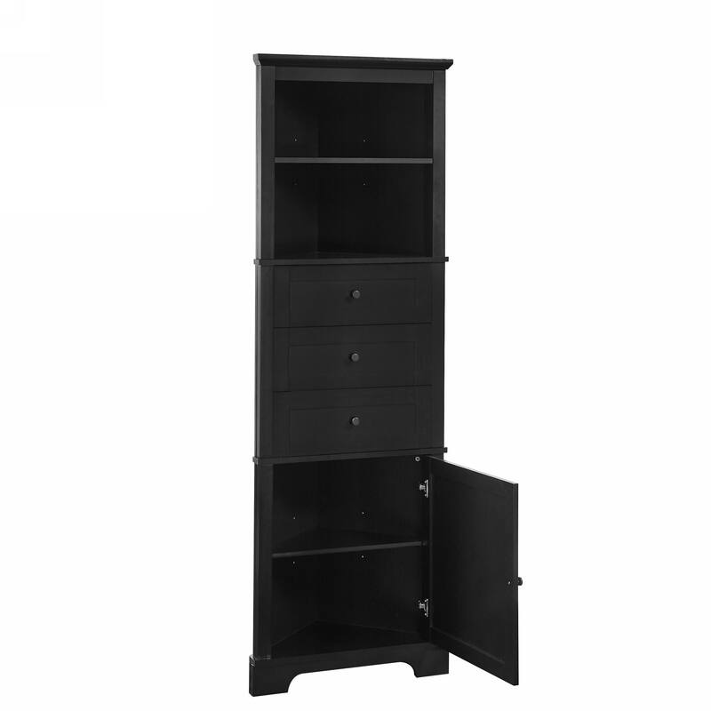 Triangle Tall Cabinet with 3 Drawers and Adjustable Shelves for Bathroom