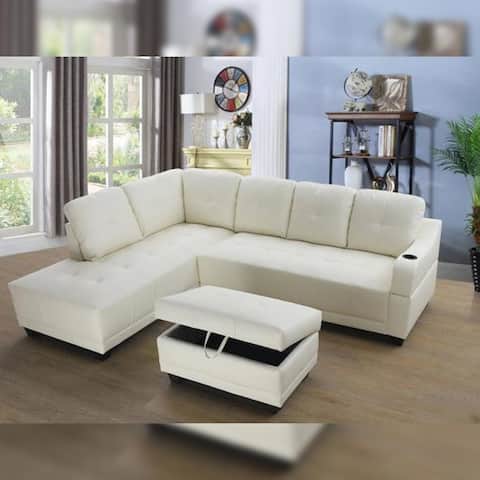 StarHomeLiving Shelly Sectional Sofa with Ottoman, Off-White