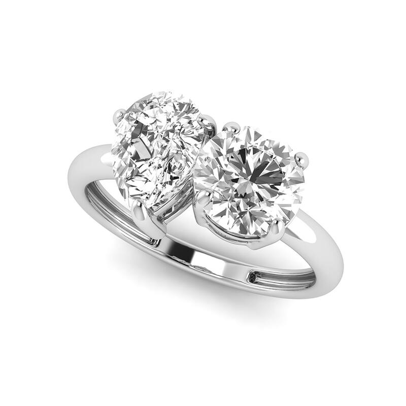 Marquee Almost 2.50 Carat TW Round And Pear Shape Lab Grown Diamond Ring in 14K White Gold