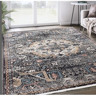 Abani Rugs 7'9'x10'2' Grey & Beige Medallion Area Rug Azure Collection Classic Accent Rug Abani Rugs 7'9'x10'2' Grey & Beige Medallion Area Rug Azure Collection Classic Accent Rug