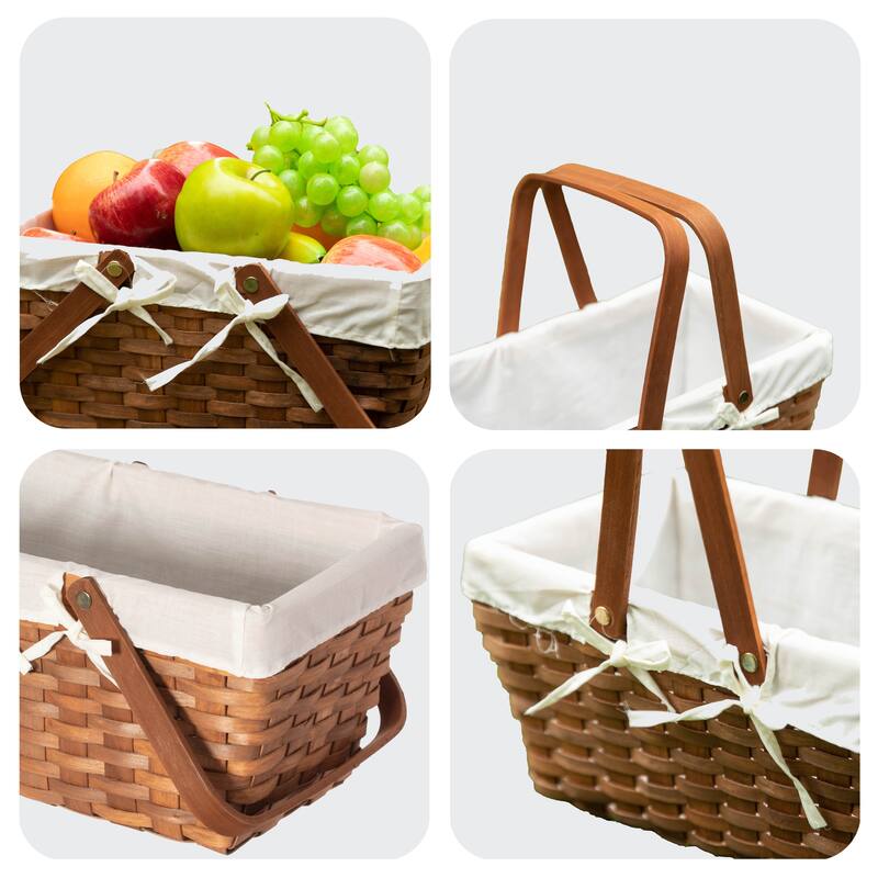 Double Handle Woodchip Basket with Liner - Perfect for Storing Fresh Fruits