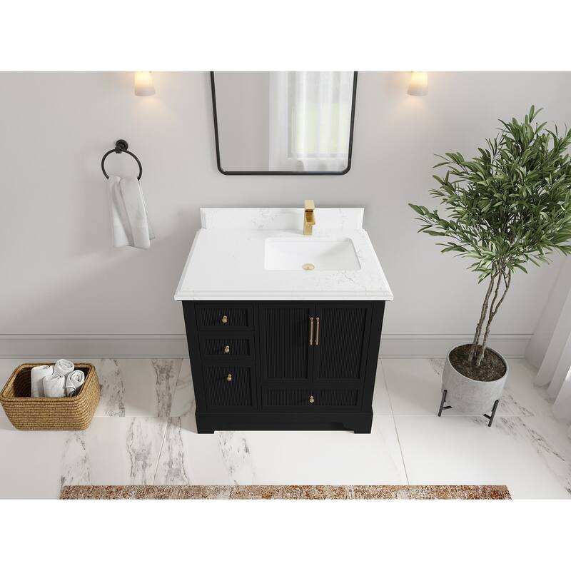 Willow Collections 36 in. W x 22 in. D Alys Right Offset Sink Bathroom Vanity with Countertop - 1.5"Empira - Black