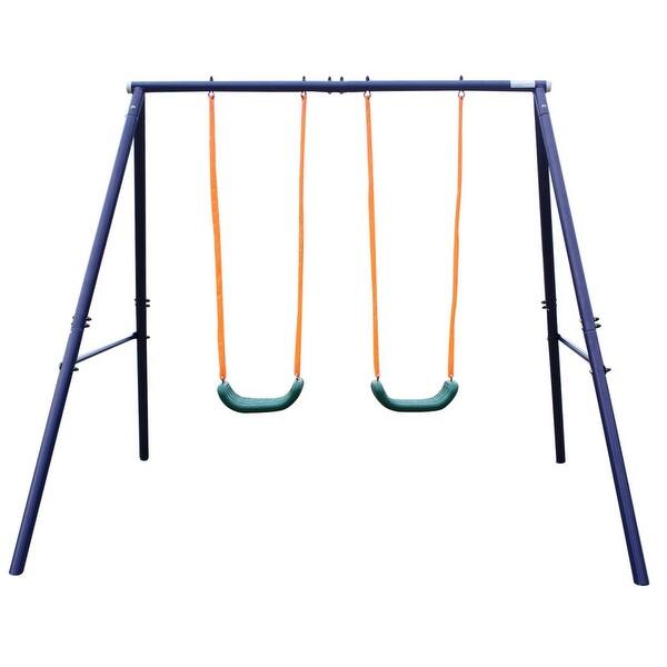 slide 2 of 7, Roomfitters Two Station Metal Swing Set for Outdoor Backyard Fun, Stable A-Frame Design for Active Play, Blue Blue