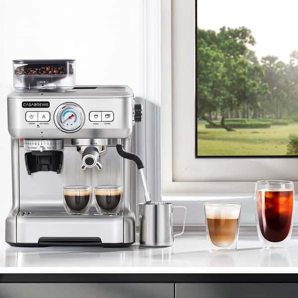 CASABREWS 20 Bar Precision Espresso Machine, Build in Grinder, W/ 92oz Water Tank, Stainless Steel