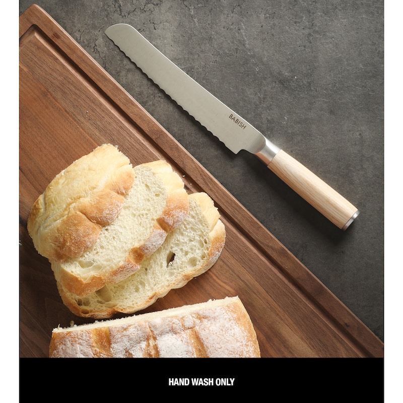 Babish High Carbon 1.4116 German Steel Full Tang 8-Inch Bread Serrated Knife for Slicing Bread, Crusting & Artisan Loaves