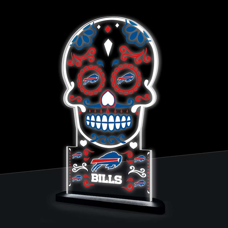 10" LED Tabletop Sugar Skull Halloween Desklite Sign, Buffalo Bills - Multicolor. - 10" x 7"