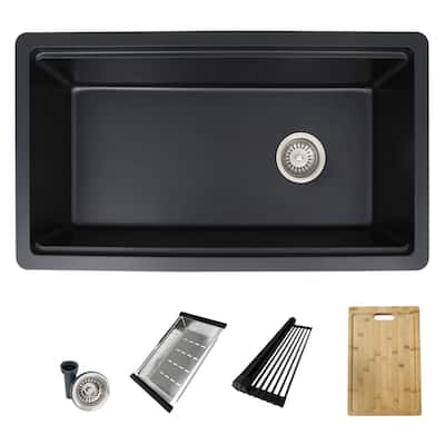 Dual mount 32 inch Black Composite Granite Single Bowl Workstation Kitchen Sink