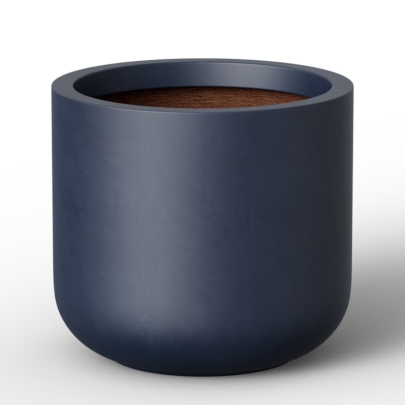 Concrete Round Planter with Enhanced Interior Outdoor Indoor Pot with Drainage Holes - 13.5 x 12.5 in - Navy blue(Enhanced Interior)