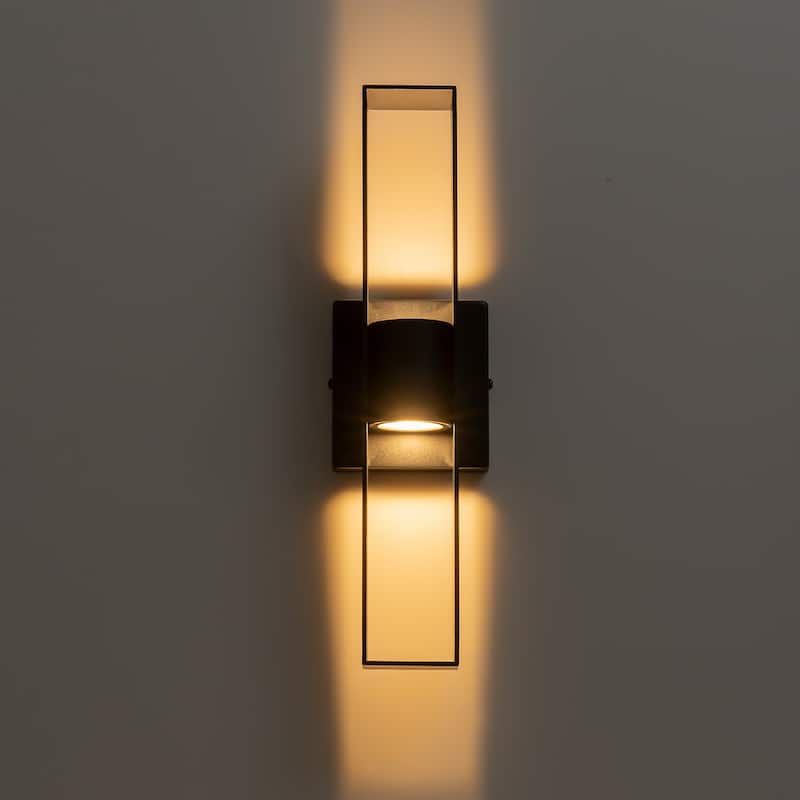 Modern Black Dimmable LED Outdoor Wall Sconce - 15.7 in.