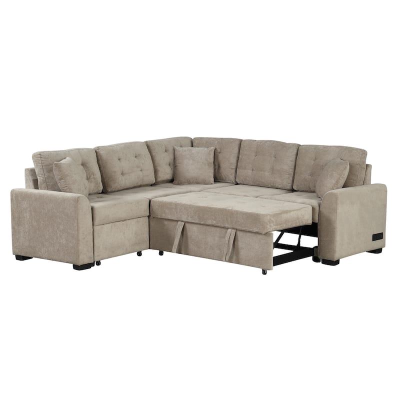 Nestfair L-shape Sofa Bed Pull-out Sleeper Sofa with Wheels and USB Ports and Power Sockets